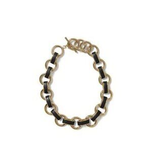 Banana Republic Leather Link Chain Necklace Black & Gold